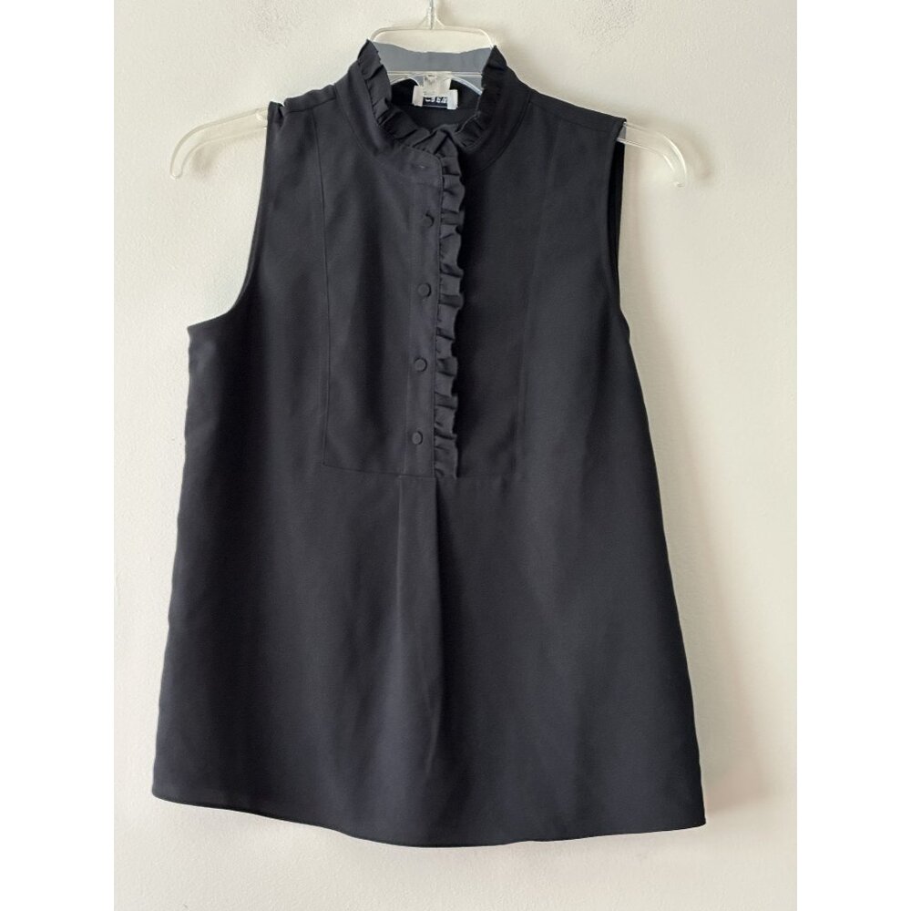 J.Crew Sleeveless Ruffle Blouse Partial Button Closure Goth Office Sireen Sz 2